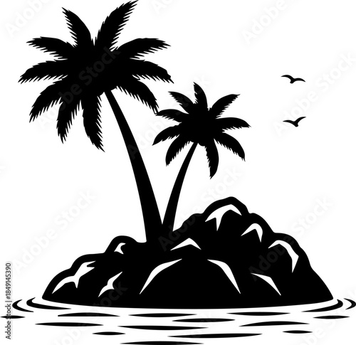 Tropical Surf Island Palm Tree Silhouette Logo