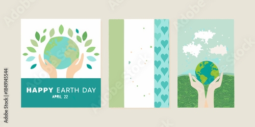 Celebrating earth day with hands holding the globe and nature elements