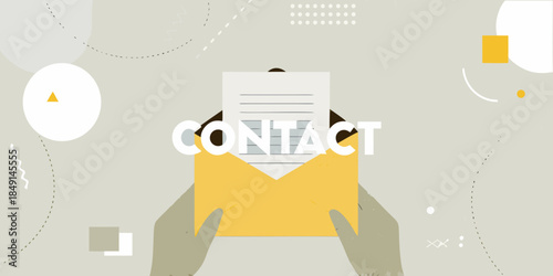 Hands holding an envelope with the word contact displayed prominently