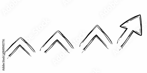 Simple sketch of four abstract arrow shapes in black and white