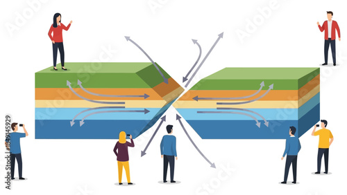 illustration explaining underground seismic wave behavior with diverse observers