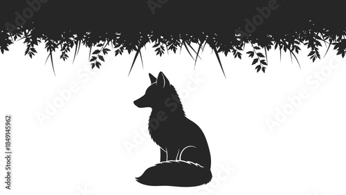 Silhouette of a Wise Sitting Dog Under a Leafy Canopy in Calm Natural Setting