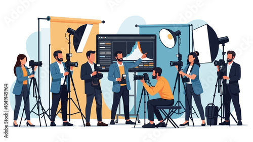 Professional Photography Workshop with Multiple Photographers and Equipment Setup in Studio