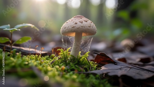 Forest Floor Gem: A Speckled Mushroom in Sunlight