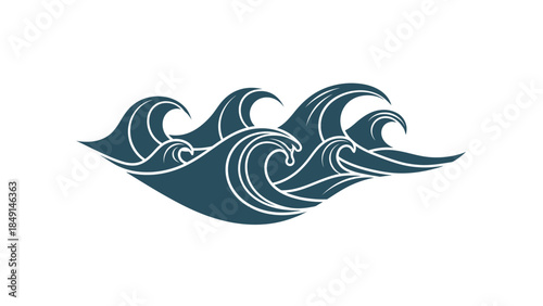 Stylized depiction of turbulent ocean waves in a minimalist design emphasizing motion and energy