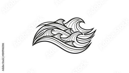 Minimalist Black Line Art Depiction of a Dynamic Wave Formation for Modern Artistic Design