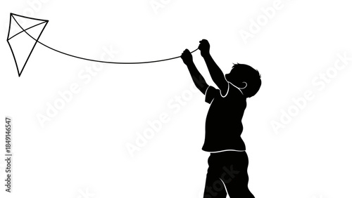 Silhouette of a Child Flying a Kite During a Bright Day Creating a Playful Scene