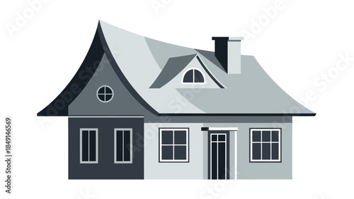 Charming Illustration of a Cozy Historic Cottage with Classic Architectural Features and a Steep