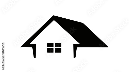 Minimalist Black and White Icon of a House with Gabled Roof and Four-Pane Window for Architectural