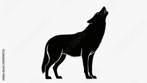Silhouette of a Howling wolf standing on alert in a monochrome vector illustration