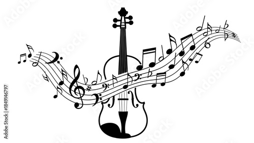 artistic image combining a violin with flowing musical notes creating a harmonious visual expression