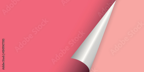 Page curl. Curled color paper. Blank sheet of ripped aged paper bright color corner. Copy space design for text, advertising, poster, wallpaper, backdrop. Printable lined and squared grid paper.