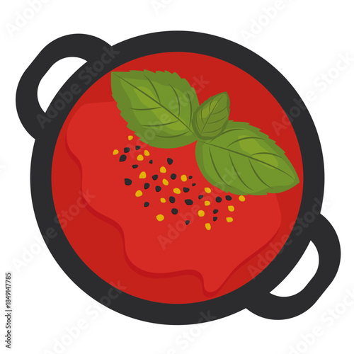 tomato soup top view vector drawing.