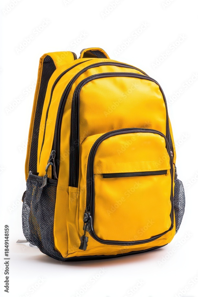 Fototapeta premium Yellow school bag isolated on white background.