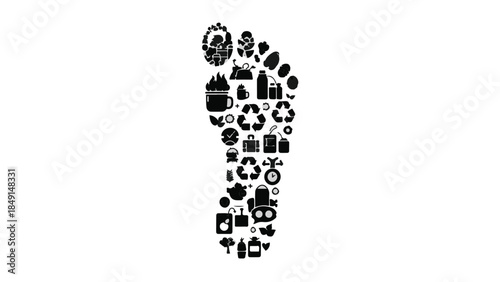 Footprint made of eco-friendly icons symbolizing environmental consciousness and sustainability