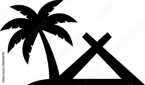 Tropical Island with Palm Trees Silhouette – Sunset Beach Vector