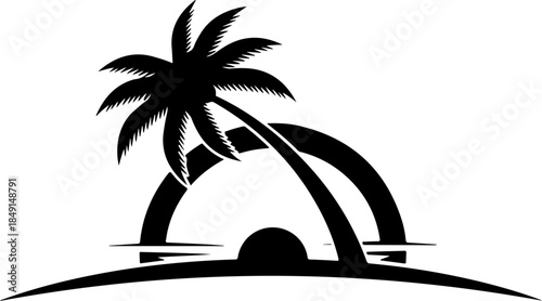 Tropical Island with Palm Trees Silhouette – Sunset Beach Vector