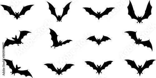 Flying Bat Silhouettes – Halloween Night Vector Clipart