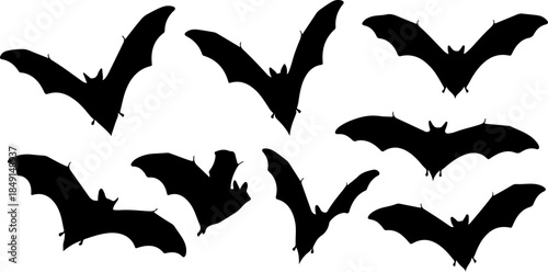 Flying Bat Silhouettes – Halloween Night Vector Clipart