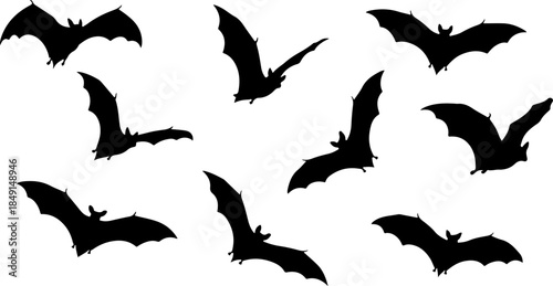 Flying Bat Silhouettes – Halloween Night Vector Clipart