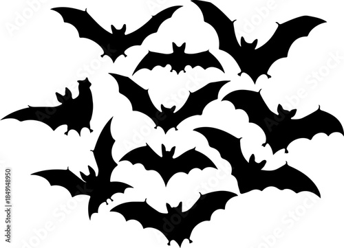 Flying Bat Silhouettes – Halloween Night Vector Clipart