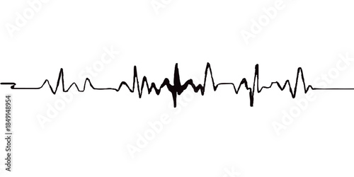 A medical green vector illustration of a healthy heart pulse rate where a heartbeat line on an ECG monitor wave forms a symbolic heart shape cardiogram