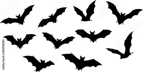 Flying Bat Silhouettes – Halloween Night Vector Clipart