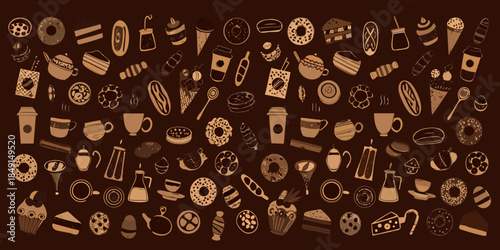 A delightful collection of hand drawn sweets pastries and coffee illustrations