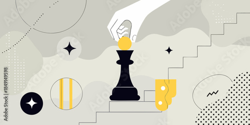 A hand placing a gold coin on top of a black chess piece