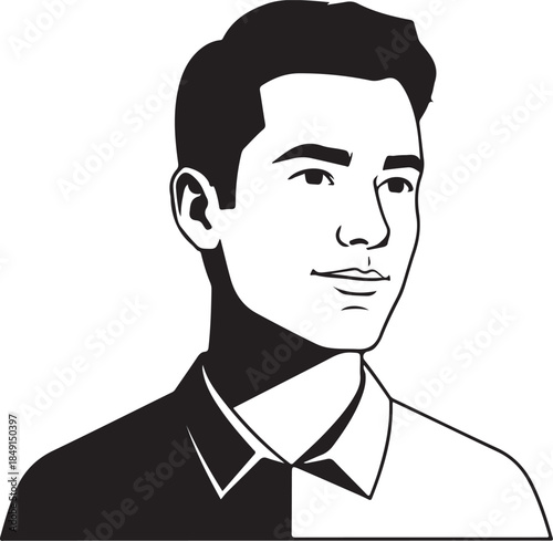 Black and white portrait of a man in a suit and tie with a serious expression vector illustration EPS file download.

