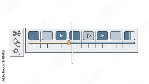AIzaSyBIoNEMxfjvG6ihdwKfAeHDb5xZGyZi2eU Video editing timeline with play buttons and progress bar digital interface for media production isolated on whit
