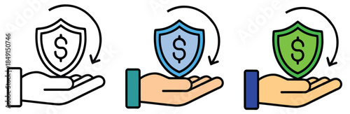 Financial security and money protection with a hand holding dollar shield icon illustrating safe investment