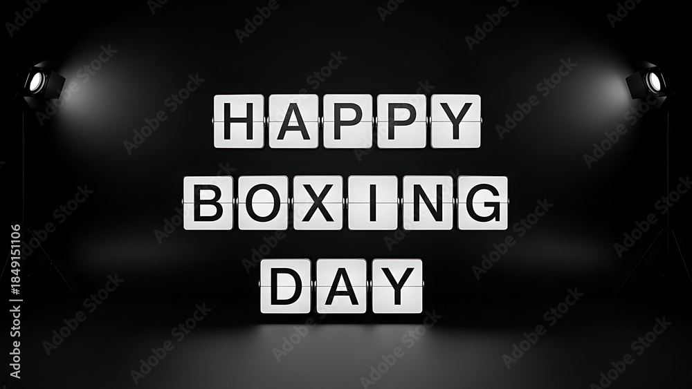 Fototapeta premium Happy Boxing Day message in spotlight on dark background