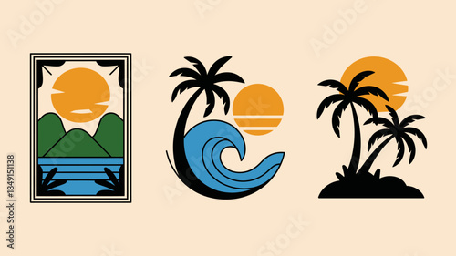 Tropical Sunset Scenes with Palm Trees and Waves