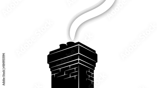 Stylized Illustration of a Black Brick Factory Chimney Emitting Smoke in Minimalistic Design