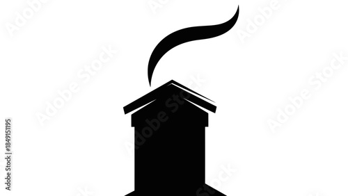 Minimalist Black and White Illustration of a Classic Chimney Emitting Smoke for Artistic and
