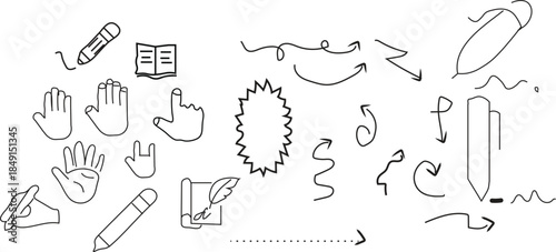 Collection of various hand drawn tools and objects