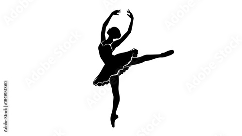 Elegant silhouette of a ballerina performing a graceful dance pose in mid-air with a tutu against