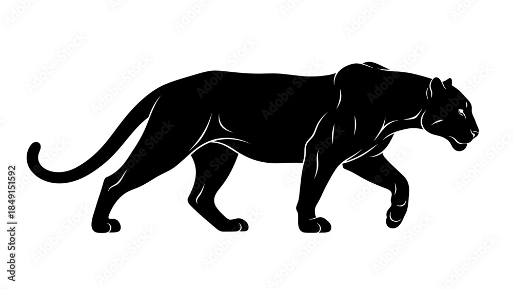 Fototapeta premium Silhouette of a sleek black panther walking with grace and stealth in a minimalistic style