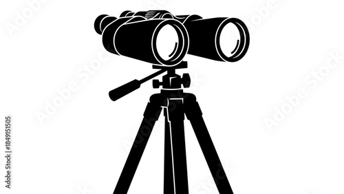 Silhouette of a classic binocular microscope on a tripod stand in monochrome