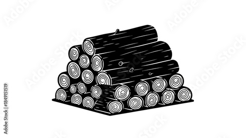 Illustration of neatly stacked cut logs arranged in a pyramid formation for wood storage or