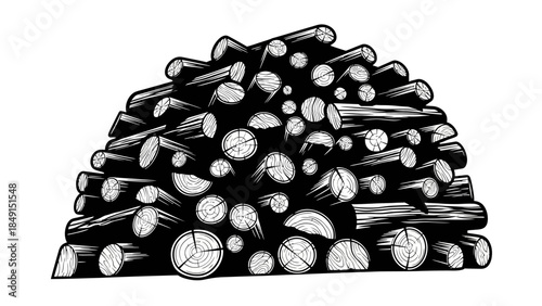 Stack of freshly cut logs neatly piled for storage or firewood preparation