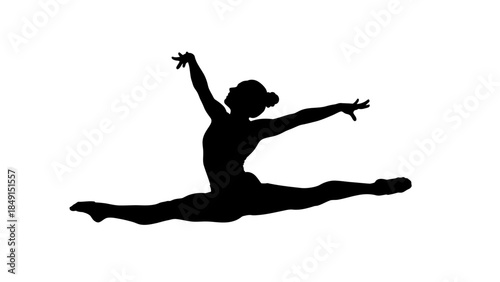 Silhouette of a ballerina practicing a graceful dance move with extended arms and legs on a plain