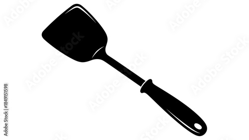 Silhouette of a spatula with a long handle and flat head isolated on white background