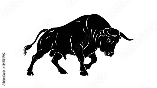Minimalist Black and White Bison Silhouette Illustration Emphasizing Strength and Power