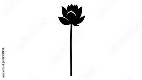 Minimalistic Black Silhouette of a Lotus Flower on a White Background for Meditation and