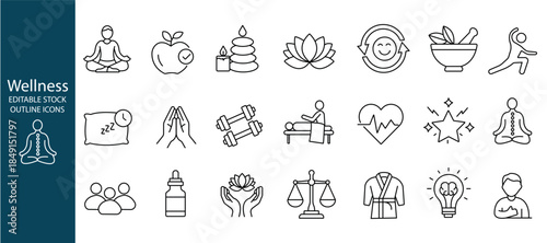 Wellness editable stroke outline icons set