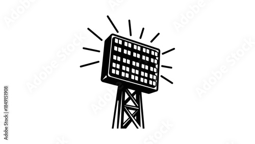 Minimalist Illustration of a Broadcast Tower with Communication Signals in Black and White