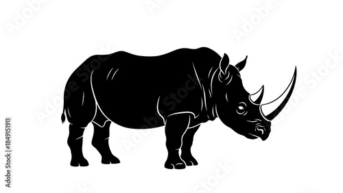 Minimalist Black and White Illustration of a Rhinoceros for Artistic Design