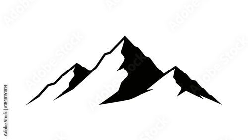 Minimalistic Black and White Mountain Landscape Illustration with Sharp Peaks and Simplified Forms